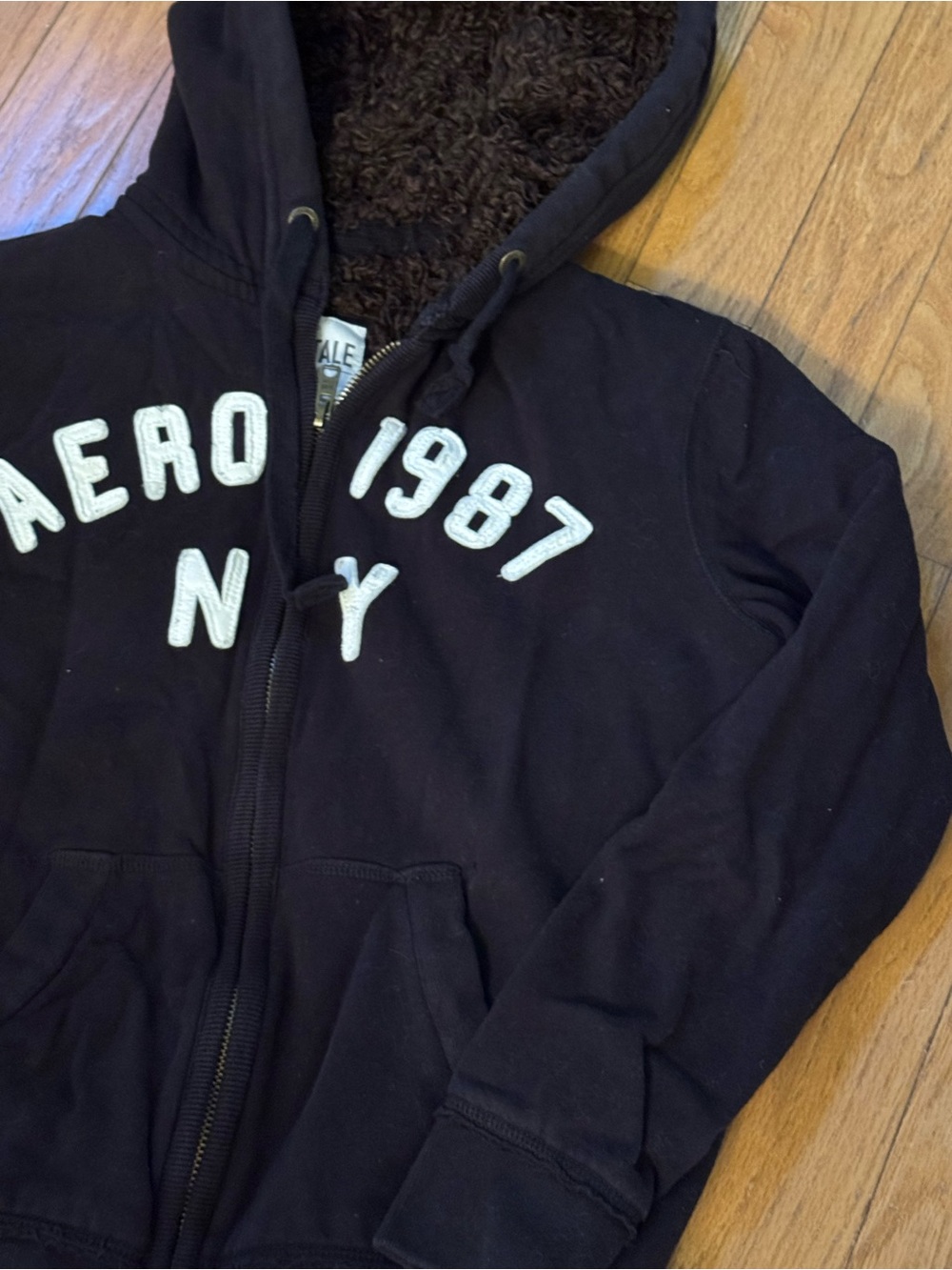 Aeropostale Mens Y2K Full Faux Fur Lined Full Zip Hoodie Black Sz M Chunky Logo - Picture 7 of 10